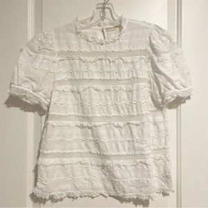 ULLA JOHNSON | Lace Trim White Blouse